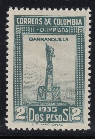 Colombia 1935 Olympic Games 2p Dull Green And Gray.  Lm.  Scott 434