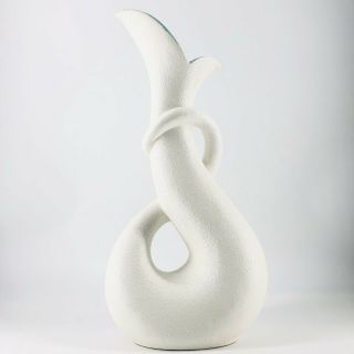 Vtg Royal Haeger Pottery White Lava Glaze Twist Vase Tulip Opening Teal 483
