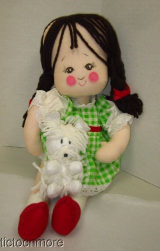 Retro Crest Characters Wizard Of Oz Dorothy & Toto Stuffed Yarn Hair Plush Dolls