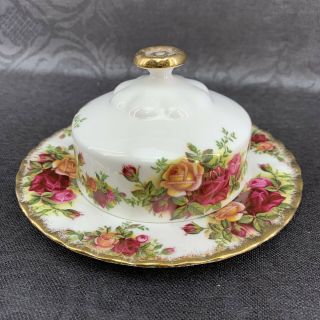Vintage Royal Albert Old Country Roses Covered Butter Dish Bone China England￼