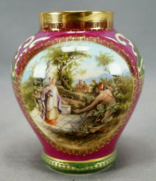 Royal Vienna Style Odysseus & Nausicaa Maroon Green & Gold Miniature Vase
