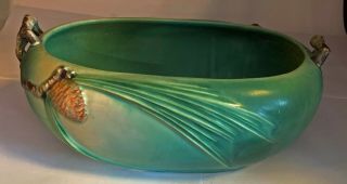 Large Vintage Roseville Pottery Green Pinecone Console Bowl - 276 - 11