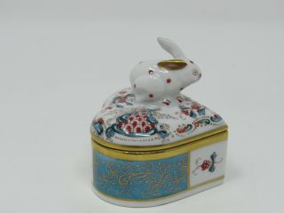 Vintage Herend Hungary Bunny Rabbit Heart Shaped Trinket Box Turquoise Gold Red