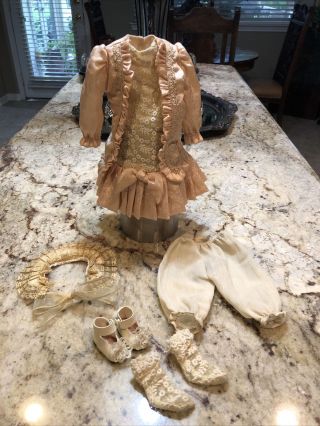 Vintage Victorian Doll Dress,  Bloomers,  Hat,  Shoes And Lace Socks