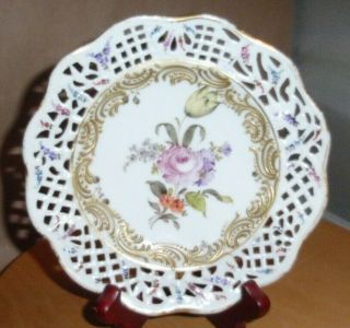 Vintage Dresden Reticulated Small Floral Porcelain Plate