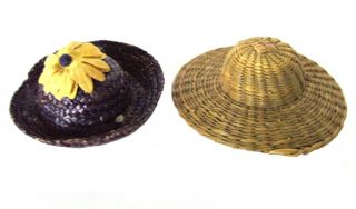 Vintage Ginny Sunflower Doll Straw Hat - Navy Blue & 8 " Finely Woven Straw Sun Hat