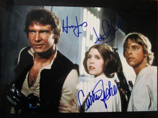 Carrie Fisher Harrison Ford Mark Hamill Star Wars In Person Signed Photo Wcoa