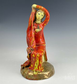 Cantagalli Italy Italian Hand Painted Ceramic Figural Seated Girl Sculpture Mwa