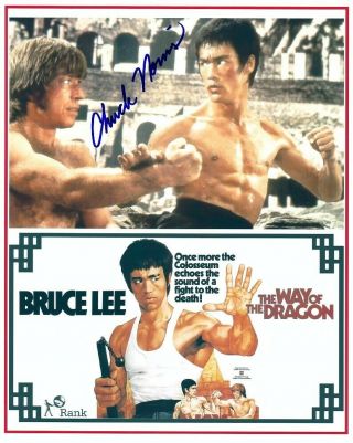 Chuck Norris Signed Way Of The Dragon 8x10 W/ Bruce Lee Martial Arts Classic