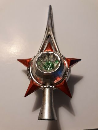 Vintage Aluminum Christmas Tree Red & Silver Star Topper Ornament
