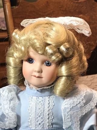 Vintage 12 Inch Porcelain Doll In Blue Victorian Dress/shoes