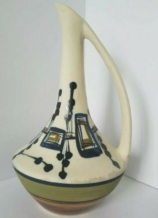 SSY MCM HARSA ISRAEL Azaz POTTERY PITCHER HAND PAINTED 10.  5 