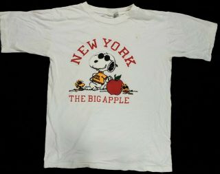 Vtg Joe Cool Snoopy York Big Apple Bootleg Puff Print T Shirt Large 90 