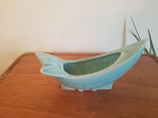 Vintage Nelson Mccoy Lily Bud Banana Boat Aqua Green Planter.