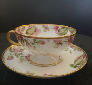Vintage Limoge Haviland France Roses And Peony Teacup And Saucer