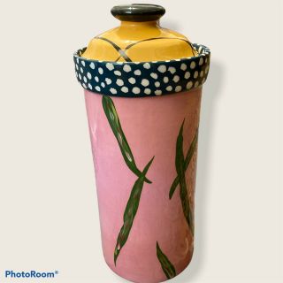 Droll Designs 12” Lidded Canister Fruit/apples Hand - Painted Usa Signed