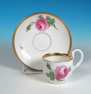 Meissen Vintage China Moss Rose Cup & Saucer First Quality W/ Gold Snake Handle
