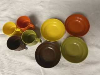 Vintage Tupperware Kids Tea Party Set Harvest 4 Cups 4 Snack Bowls Earthy Colors
