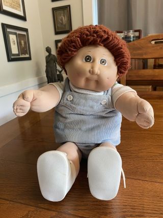 1980s Cabbage Patch Kid Doll Auburn Hair Brown Eyes Corduroy Jumpsuit Coleco