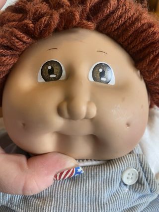 1980s Cabbage Patch Kid Doll Auburn Hair Brown Eyes Corduroy Jumpsuit Coleco 2