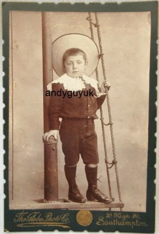 Cabinet Card Boy In Sailor Suit Ship Mast Straw Hat Globe Photo Southampton