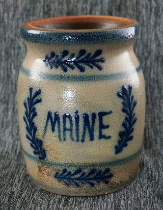 Bbp Beaumont Brothers Pottery Cobalt Blue Decorated Maine Crock - 5 3/4 "