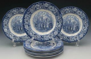 Liberty Blue Staffordshire Ceramic Set Of 8 Salad Plates Washington Leaving 1/2