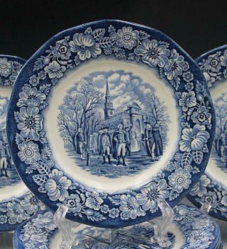 Liberty Blue Staffordshire Ceramic Set of 8 Salad Plates Washington Leaving 1/2 2