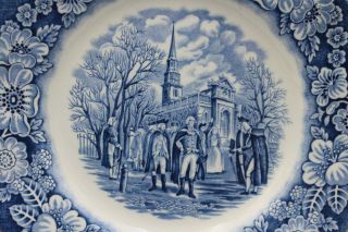Liberty Blue Staffordshire Ceramic Set of 8 Salad Plates Washington Leaving 1/2 3