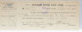 Hudson River Day Line York Ny Antique Bank Check 1908 Dl&wrr