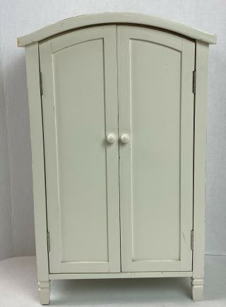 Wooden Doll Closet Wardrobe For 18 " Dolls Fits American Girl Off White 21g