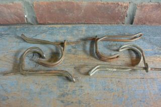 Vintage Bent Wire Coat Hooks X4; Threaded Ends