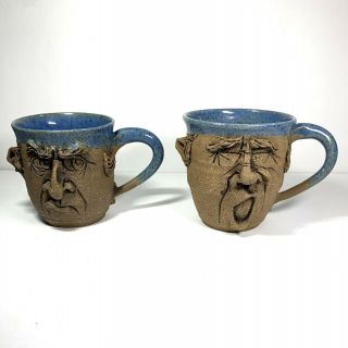 Vintage David L Davis Dld Grotesque Face Mugs Studio Art Pottery