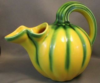 Rare Barbotine Majolica Melon Pottery Pitcher By Longchamps France