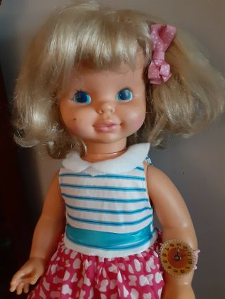 Vintage 1964 Mattel Timey Tell Doll W/ Watch 18 ".  Redressed