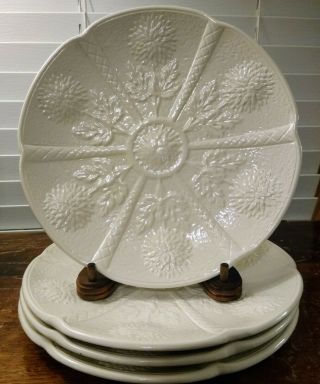 Antique Set Of 4 Wedgwood Etruria England Cream Raised Dandelions Plates Excell.