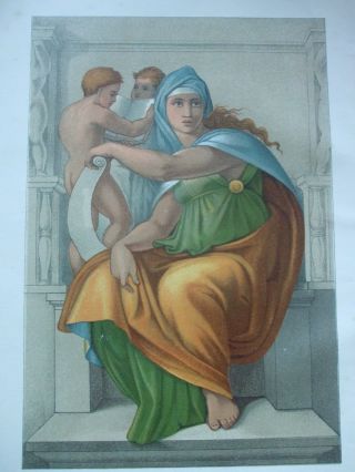 Antique Print Dated C1870s Fresco The Sibyl Of Delphi Michel Angelo Art Print