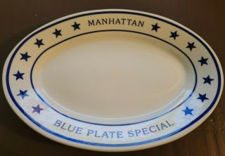 Vintage Homer Laughlin Blue Plate Special Manhattan Oval Dinner Plate