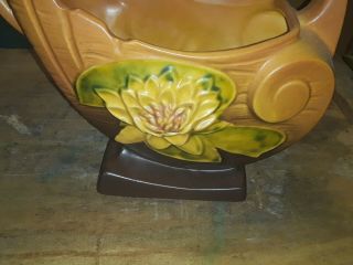 ROSEVILLE POTTERY BROWN WATER LILY 381 - 10 FLOWER BASKET PLANTER 2