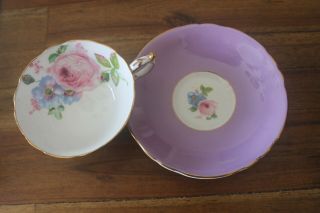 Paragon Purple large cabbage pink rose gold tea cup teacup saucer double warrant 2