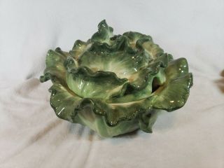 Green White Cabbage Leaf Soup Tureen W/ Lid 12 " ×9 "