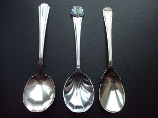 3 Vintage Caddy/sugar Spoons Dorchester Plate,  Nickel Silver,  Thurso Approx.  14cm.