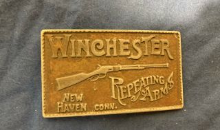 Vintage Winchester Repeating Arms Haven Conn Brass Belt Buckle 3.  75 " X 2.  25 "