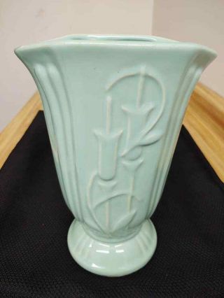 Vintage Mccoy Pottery? Large Aqua Art Deco Raised Design Footed Vase