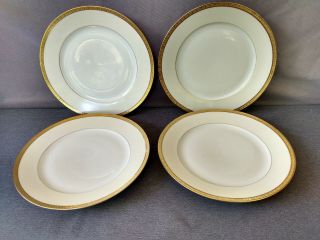 Vintage Epiag Aich 9 3/4 " Dinner Plates Gold Encrusted Rims/yellow Tint - Set 4
