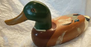 Vintage Hand - Painted Wood Carved Mallard Duck Decorative Decoy Large 14 "