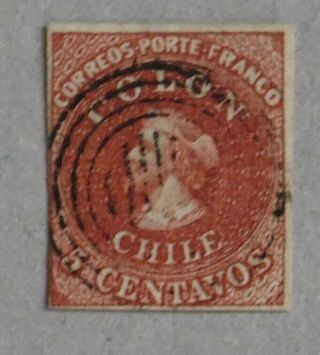 Chile 1854 – Columbus Colon – Yv 1b – 5 C.  Dark Brown – Desmadryl – 4 Margins