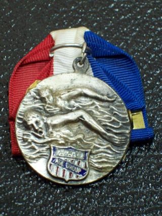 Vintage Swimming Medal AAU Enamel Age Group Medford OR Amateur Athletic Union 2