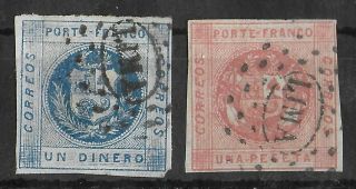 Peru 1858 - 1860 Imperf Set Of 2 Stamps Unchecked For Type Lima Cancels
