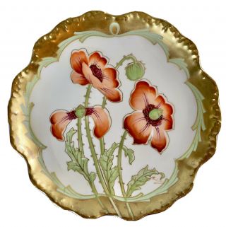 Antique Bawo & Dotter/elite Limoges Hand Painted Poppies Plate,  Signed 8.  4”